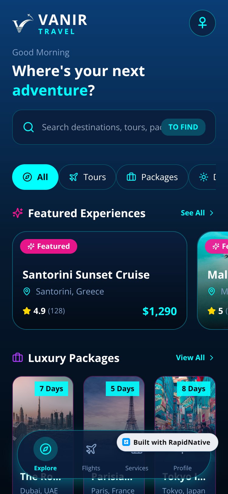 VANIR TRAVEL screen 1