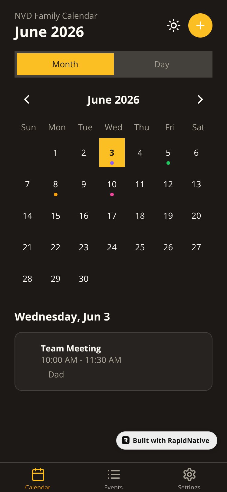 NVD Family Calendar screen 3