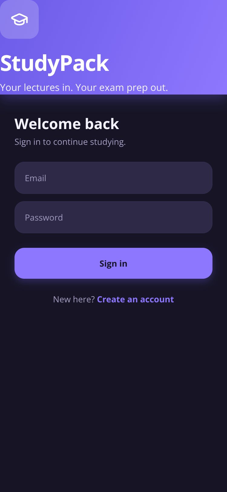 StudyPack screen 1