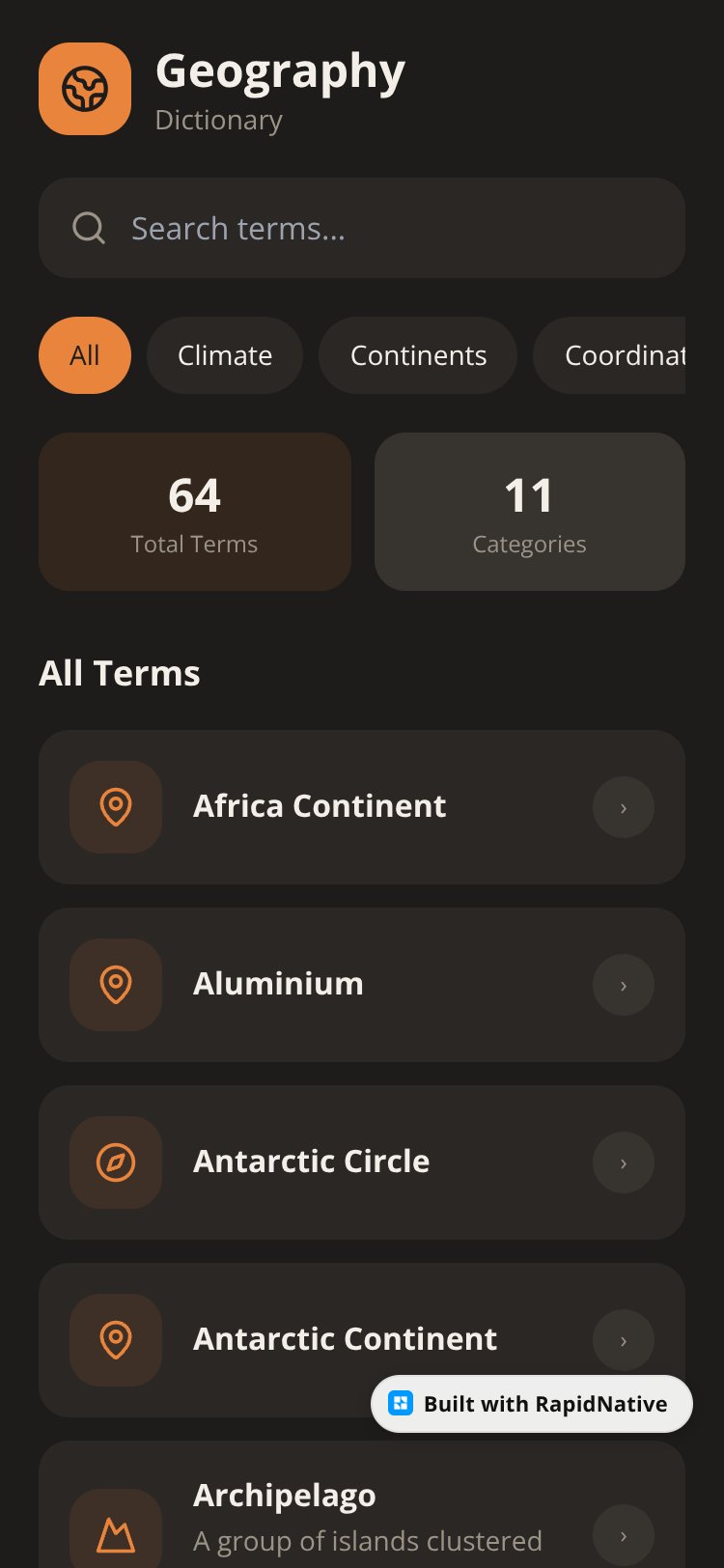 Geography Dictionary screen 1