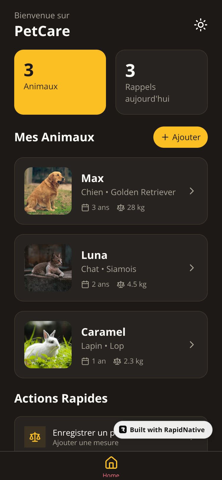 PetCare screen 1