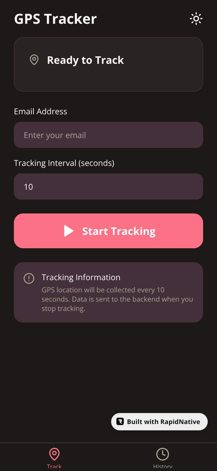 FitTrack screen 1