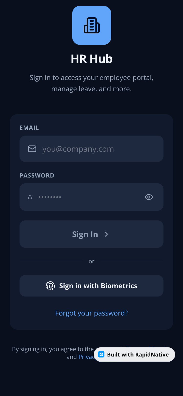 HR Hub screen 1