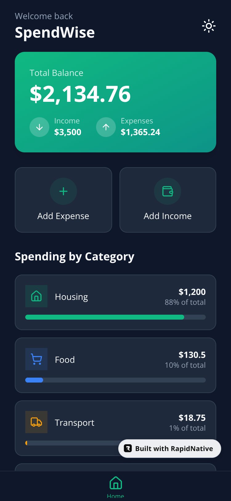 SpendWise screen 1