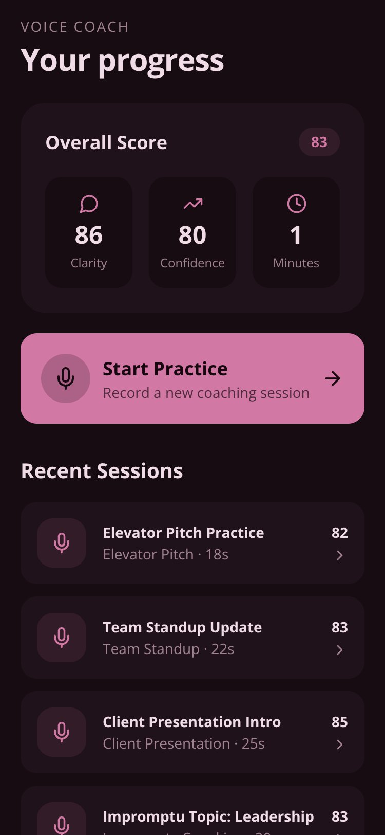 Voice Coach screen 1