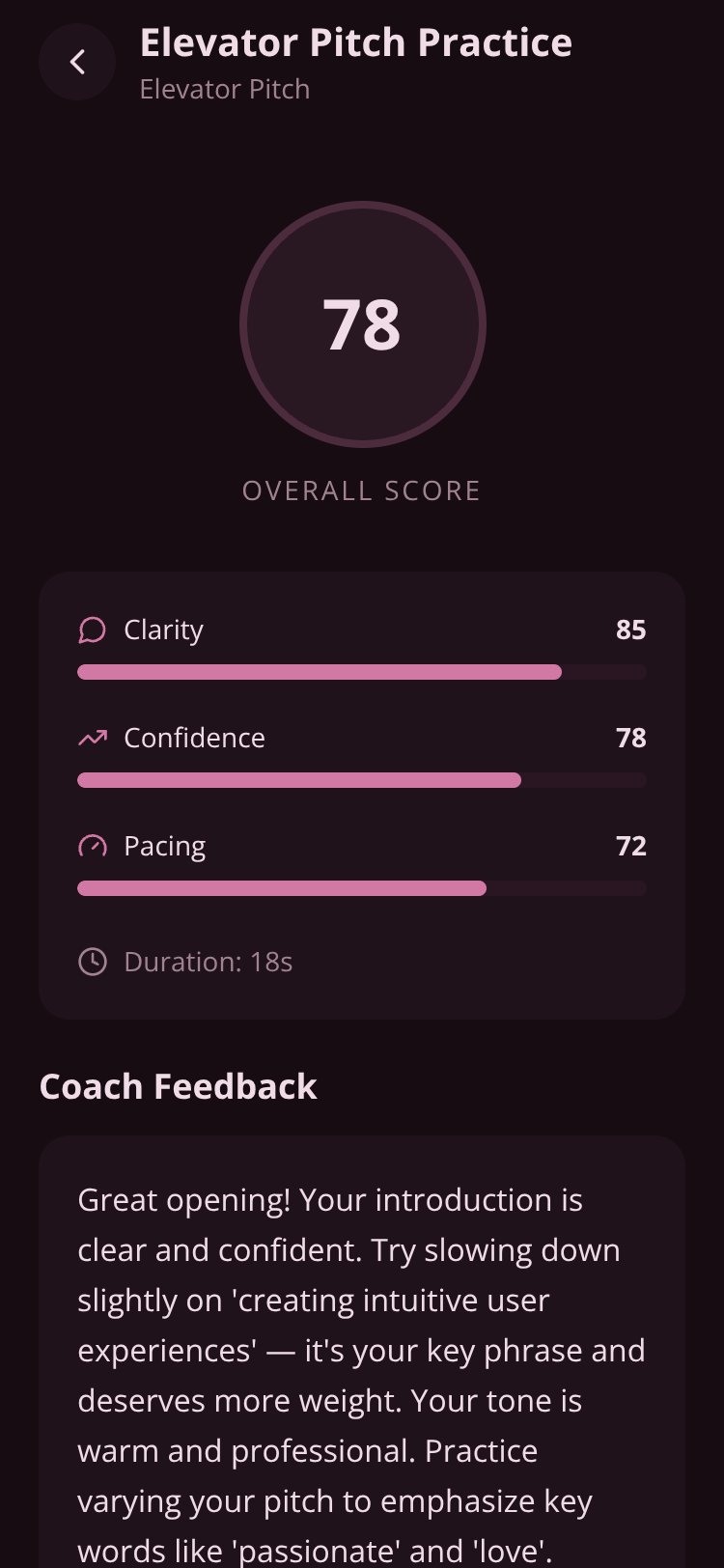 Voice Coach screen 3