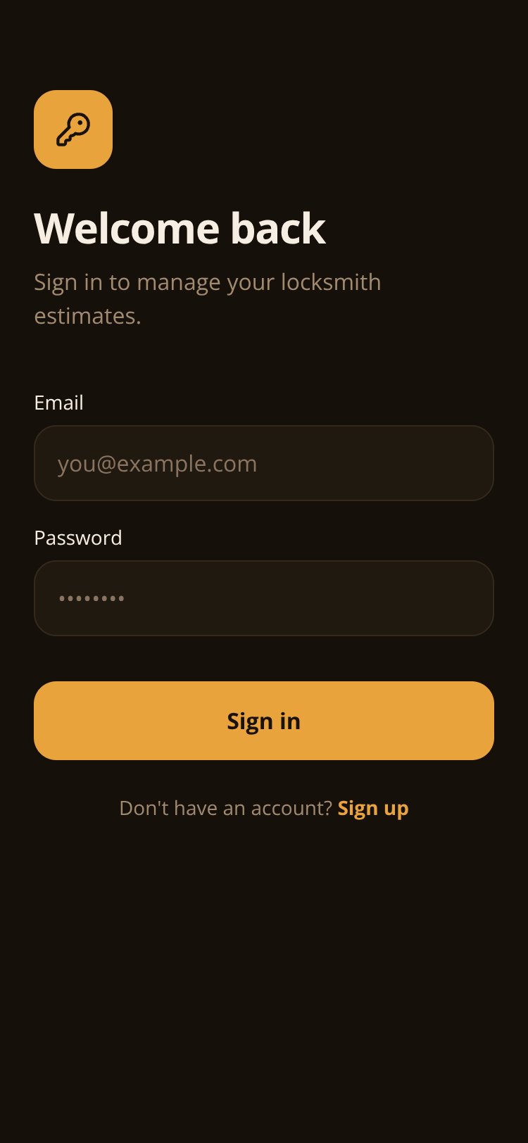 Locksmith Estimate screen 1