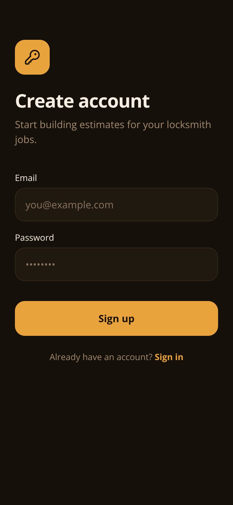 Locksmith Estimate screen 2