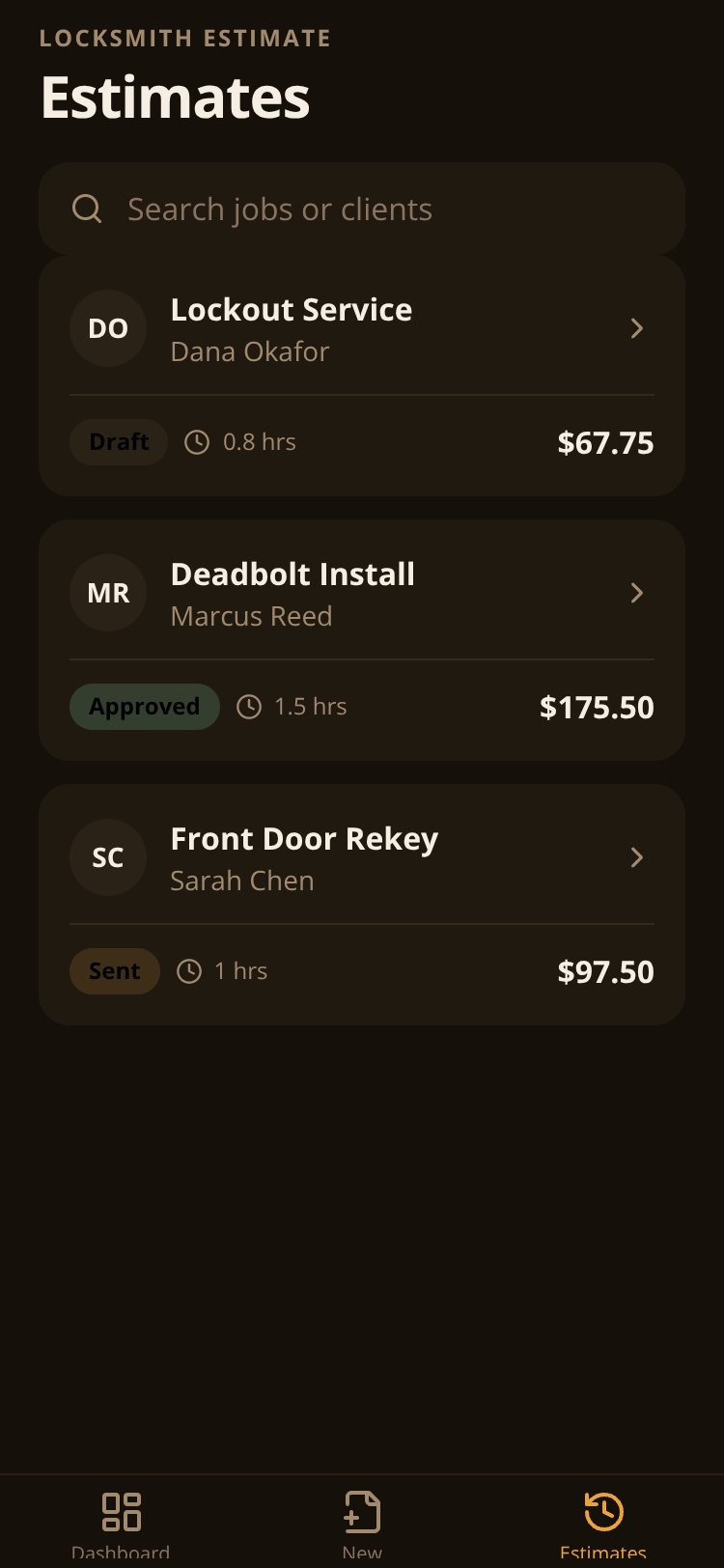 Locksmith Estimate screen 3