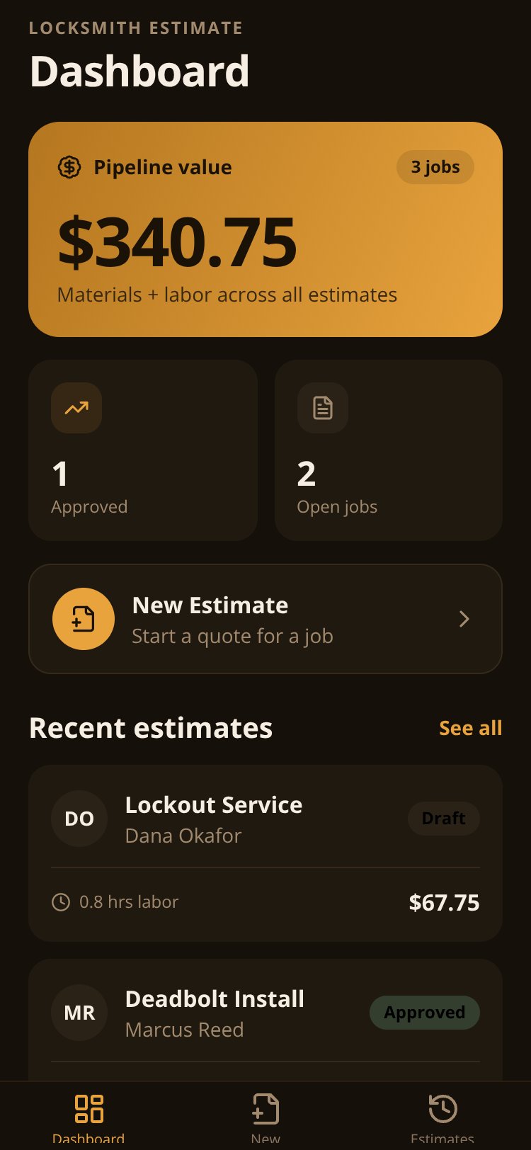 Locksmith Estimate screen 4