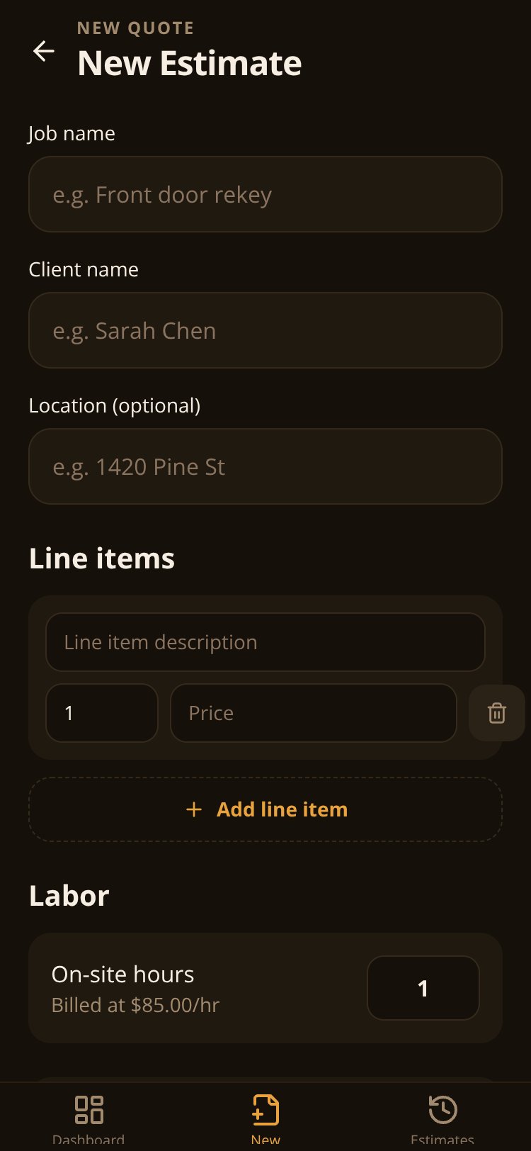 Locksmith Estimate screen 5