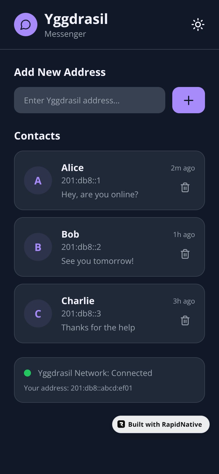 Yggdrasil Messenger screen 1