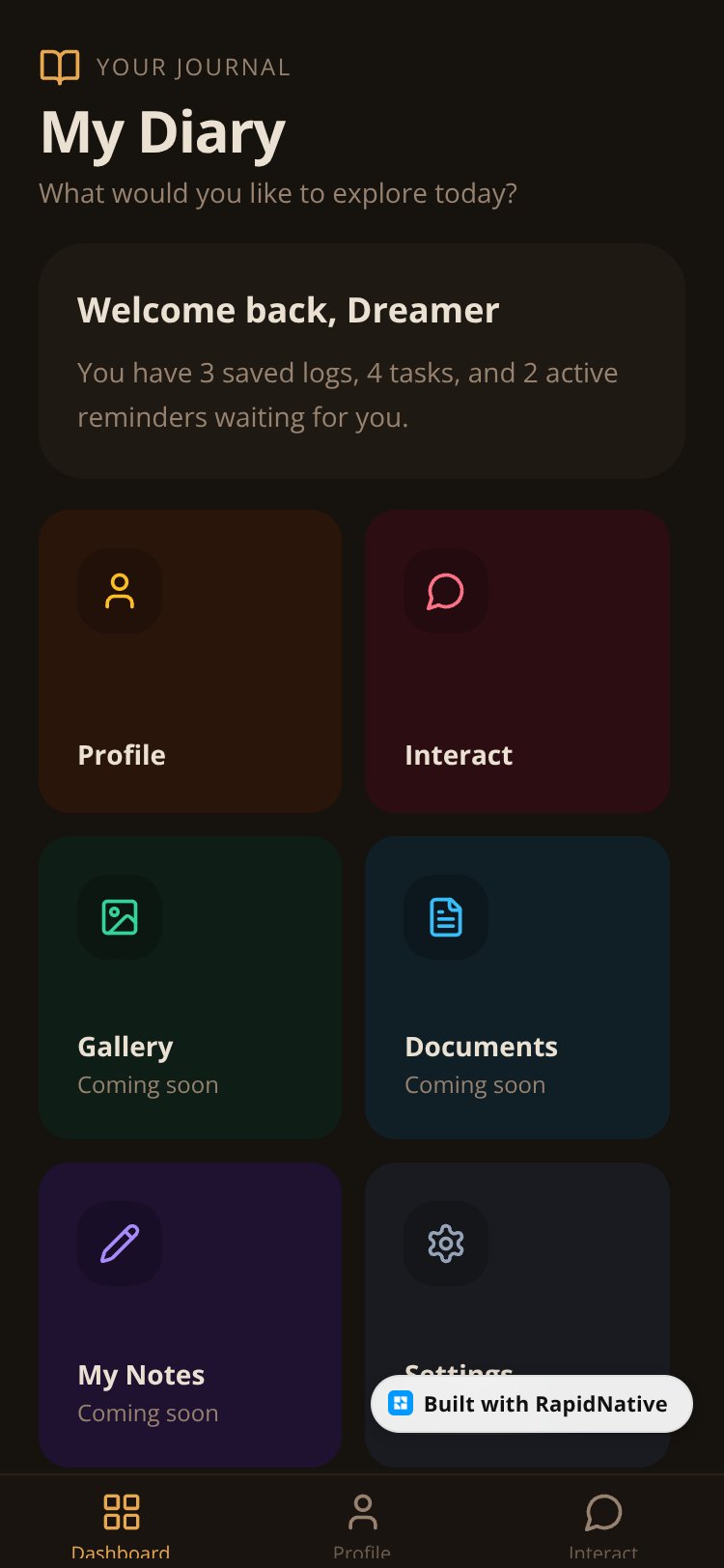 My Diary screen 1