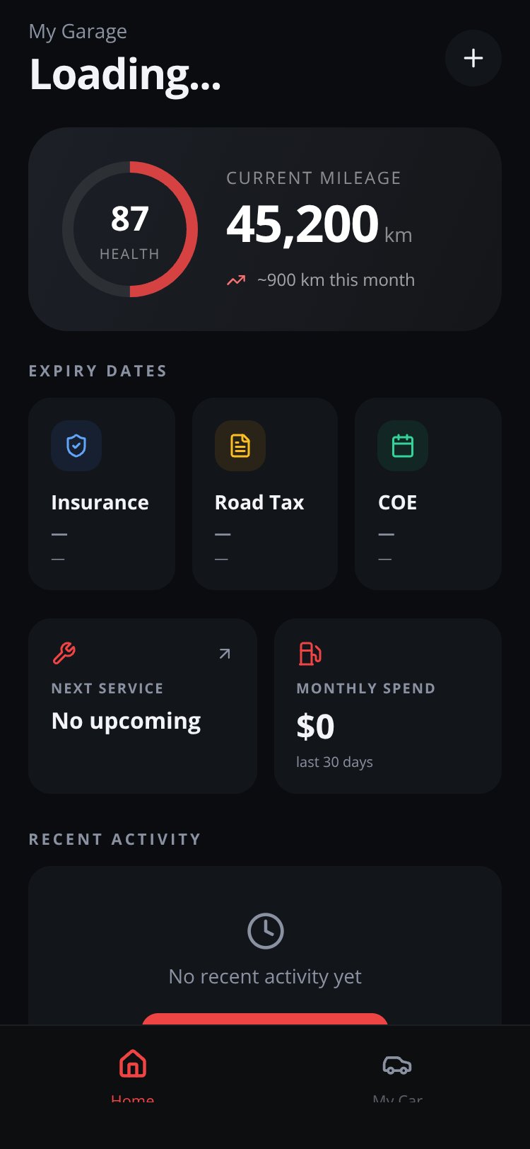 MyCarTrack screen 1