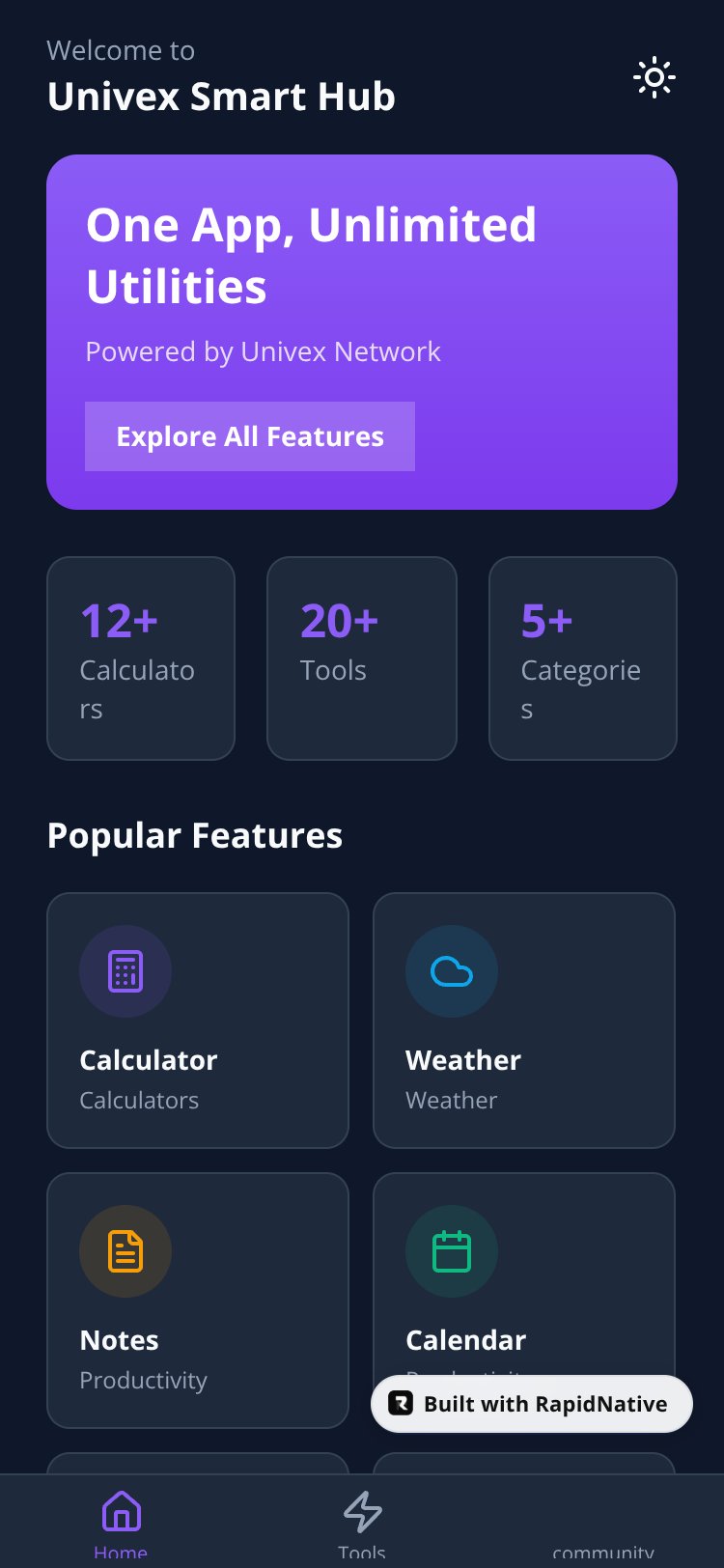 Univex Network Smart Utility Hub screen 1