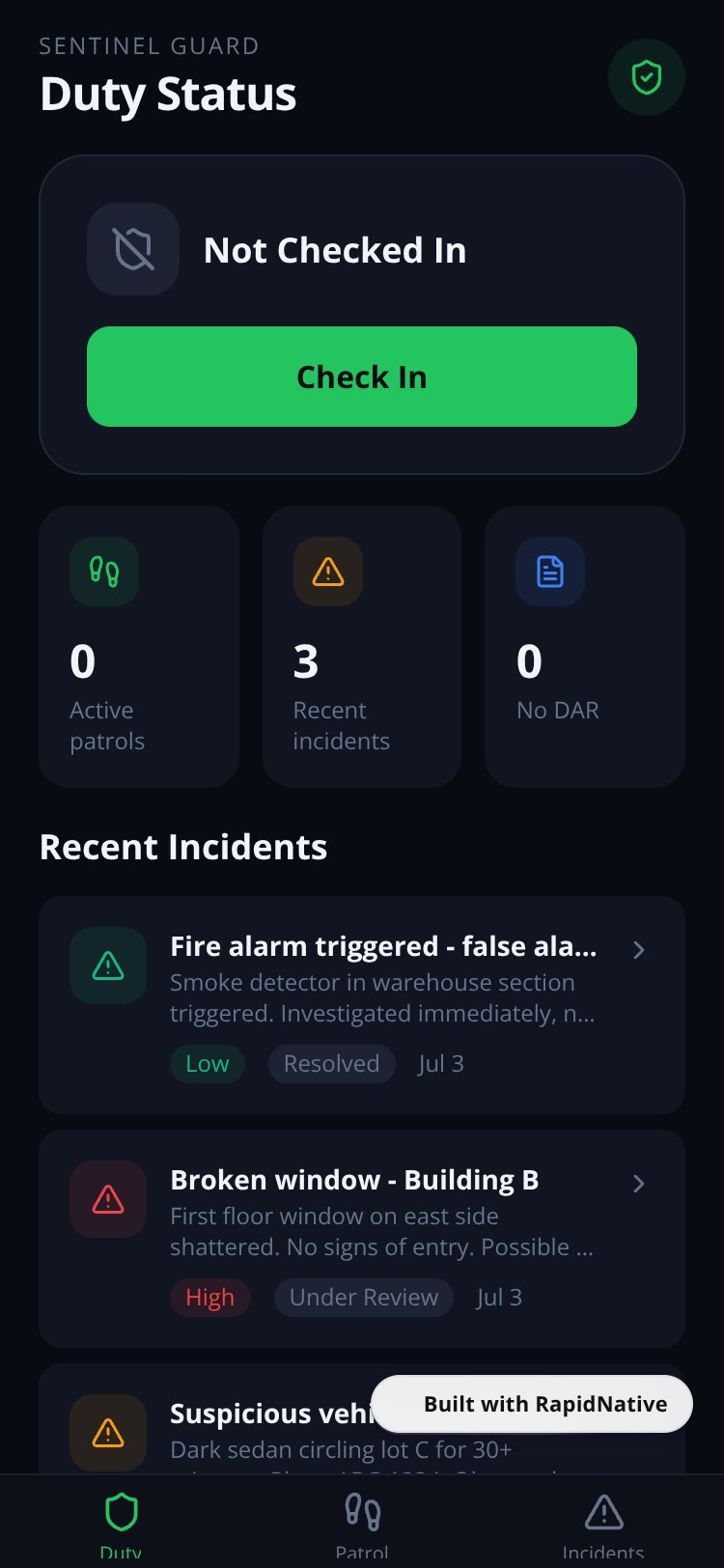 Sentinel Guard screen 1