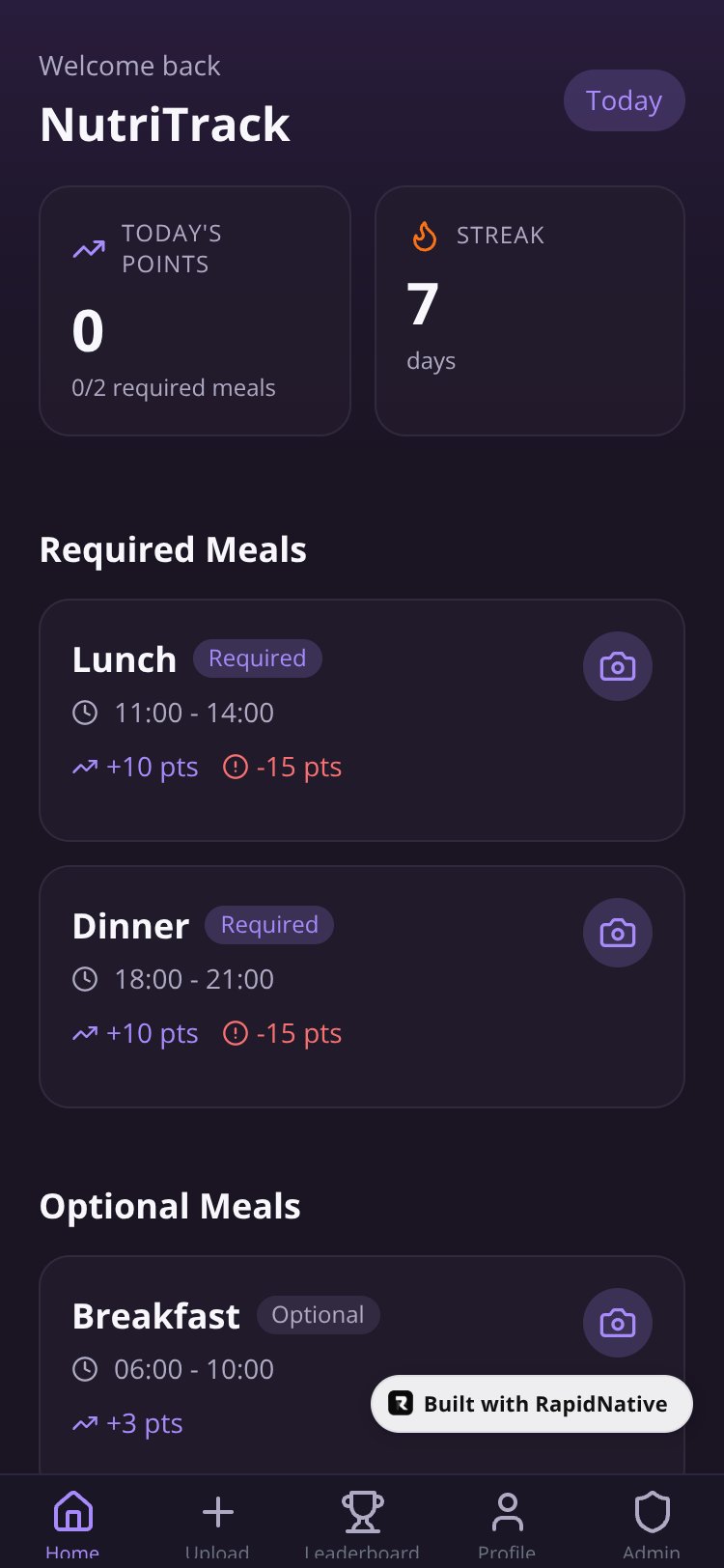 NutriTrack screen 1