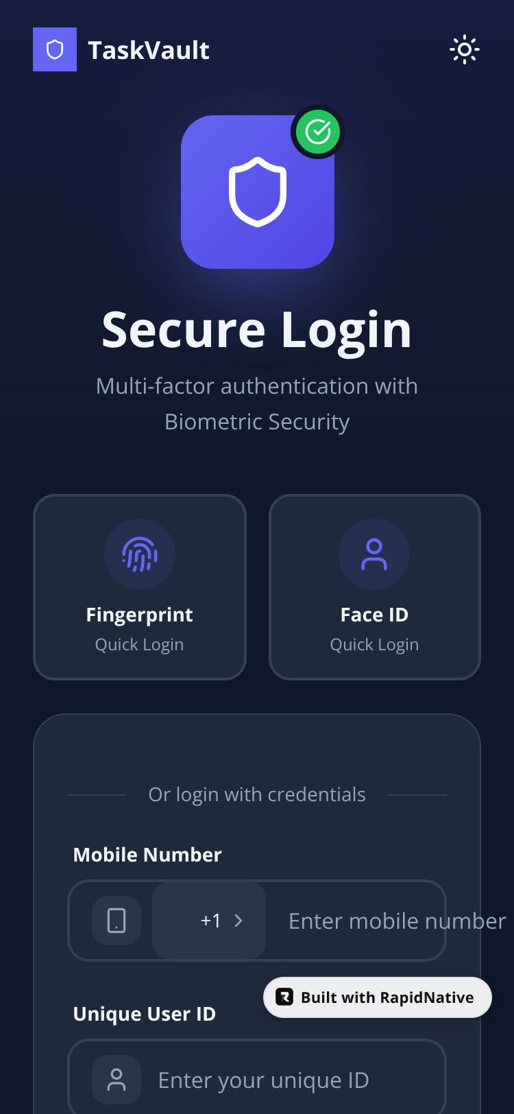 TaskVault screen 1