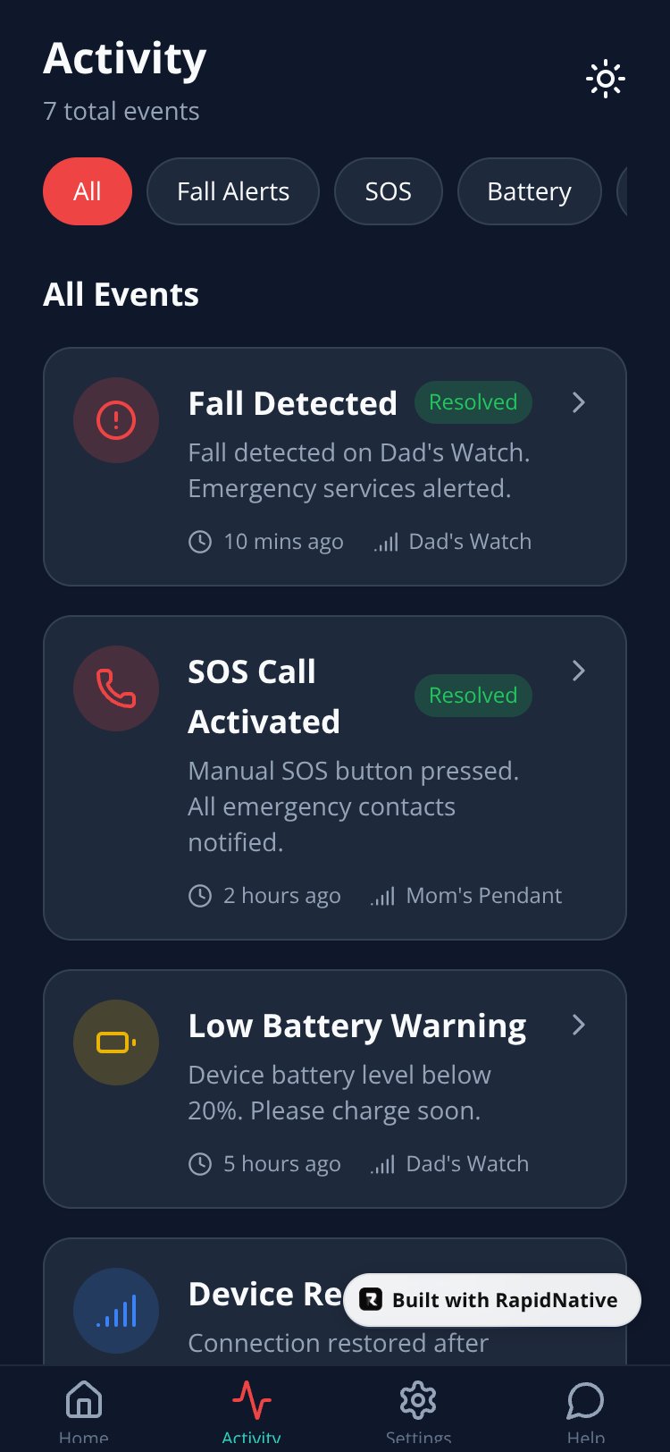 LiveLife Monitor screen 1