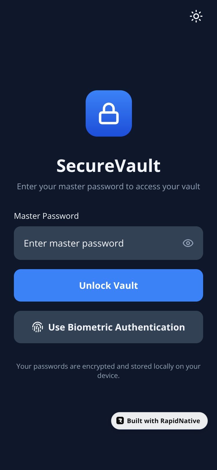 SecureVault screen 1