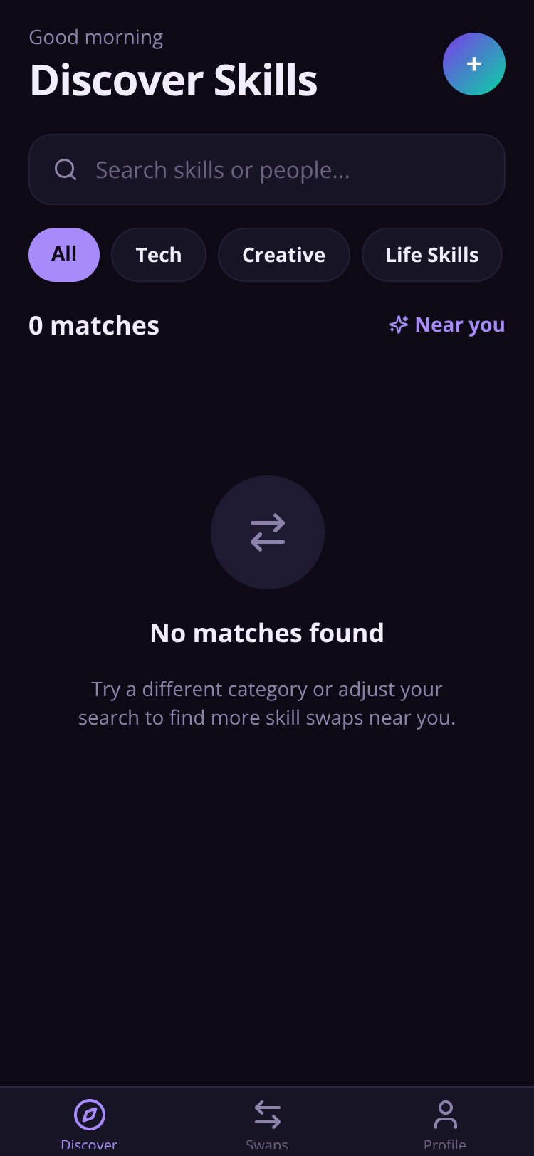 SkillSwap screen 1