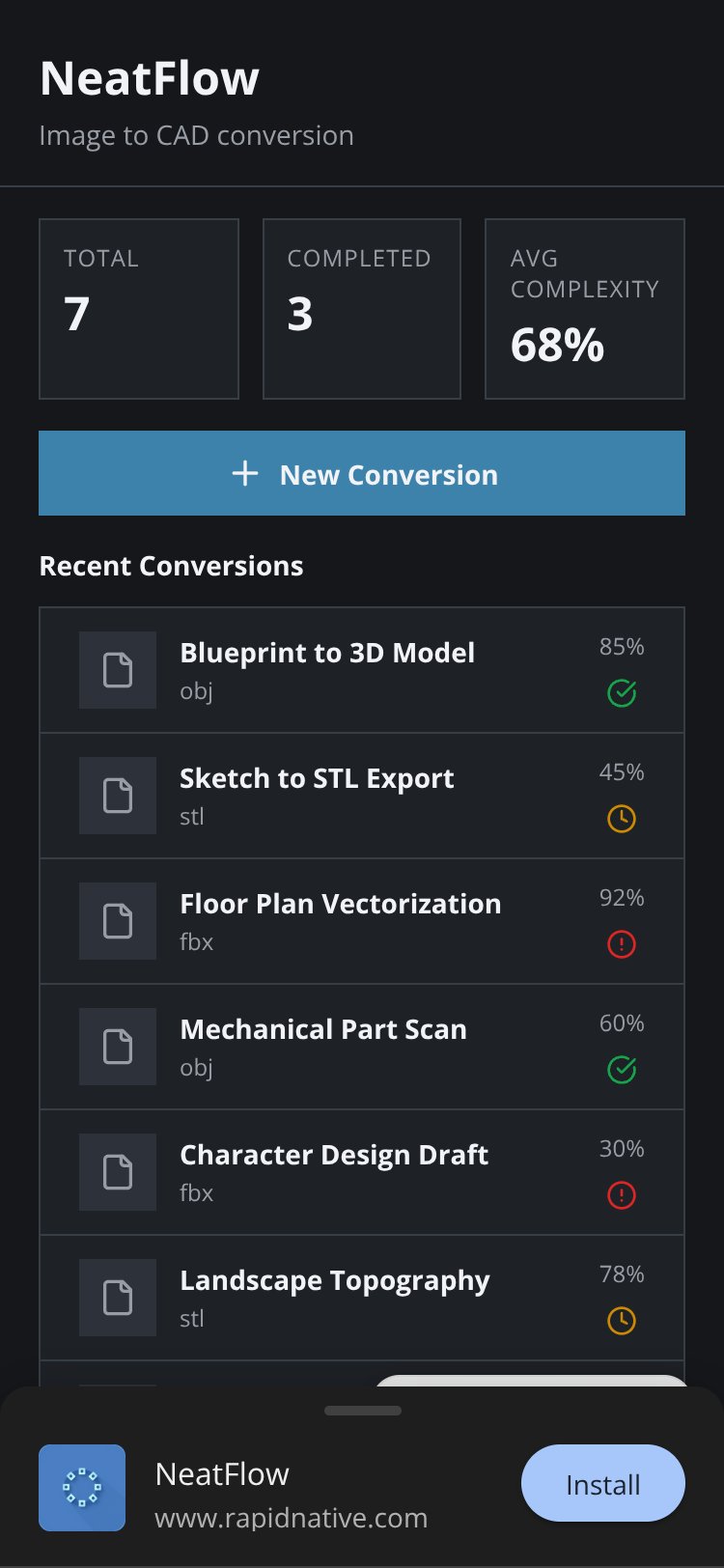 NeatFlow screen 1