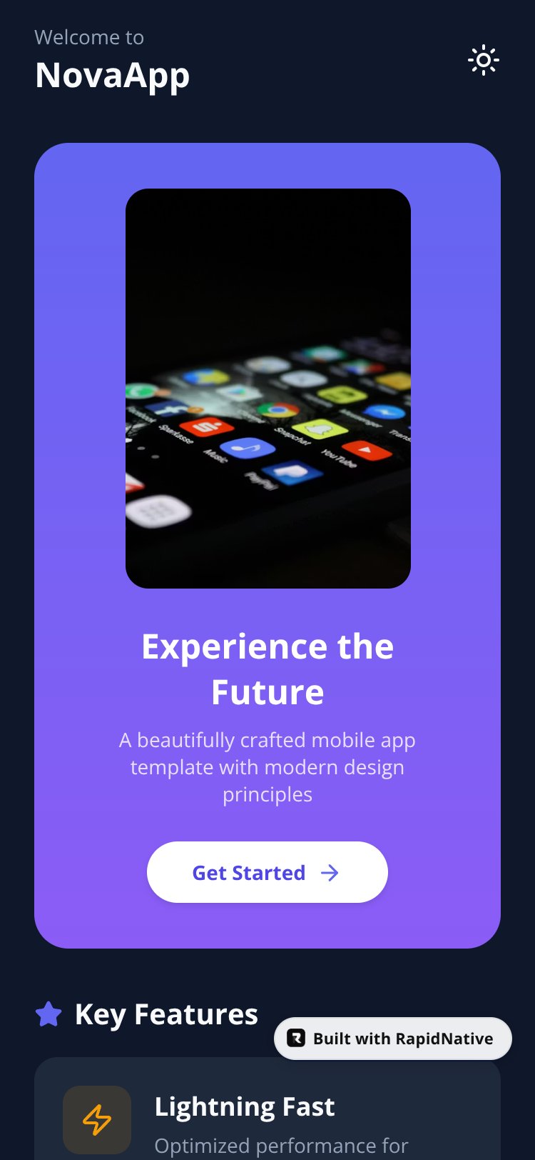 NovaApp screen 1