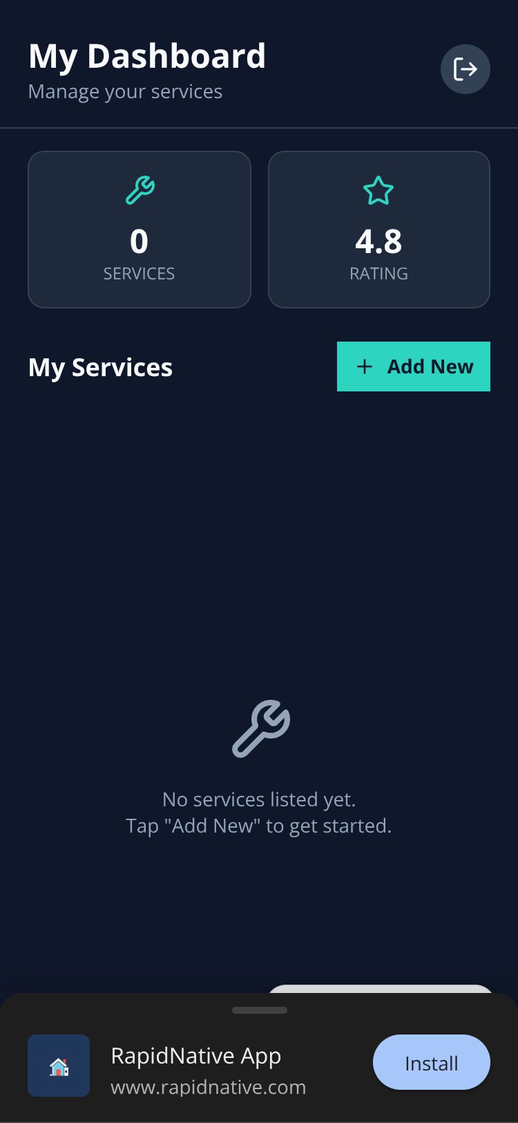 RapidNative App screen 2