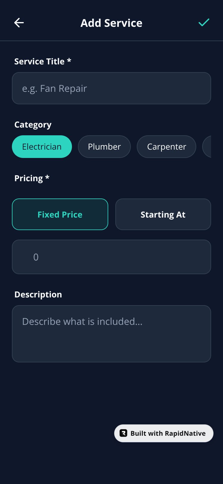 RapidNative App screen 3
