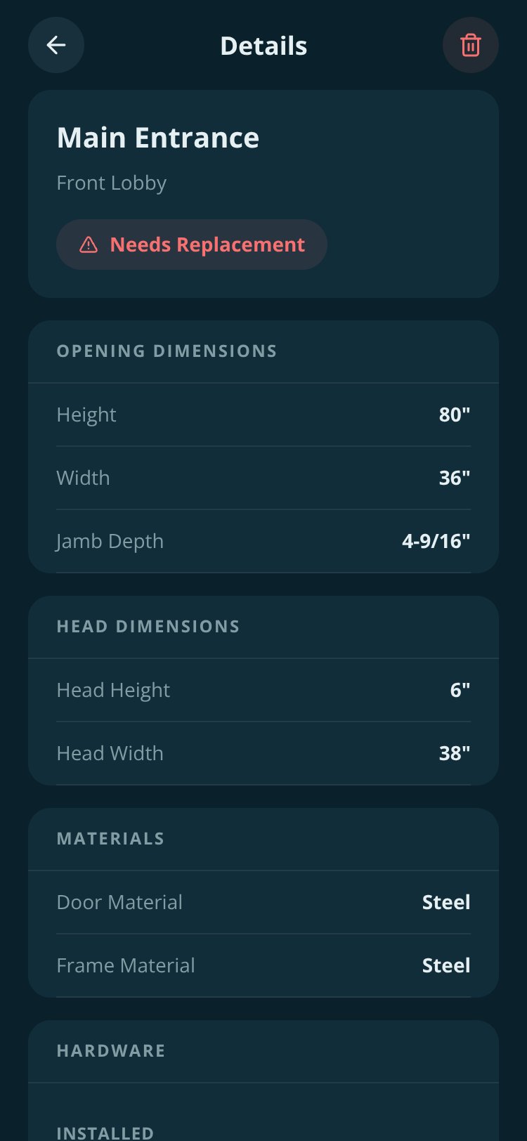 Door Survey screen 1