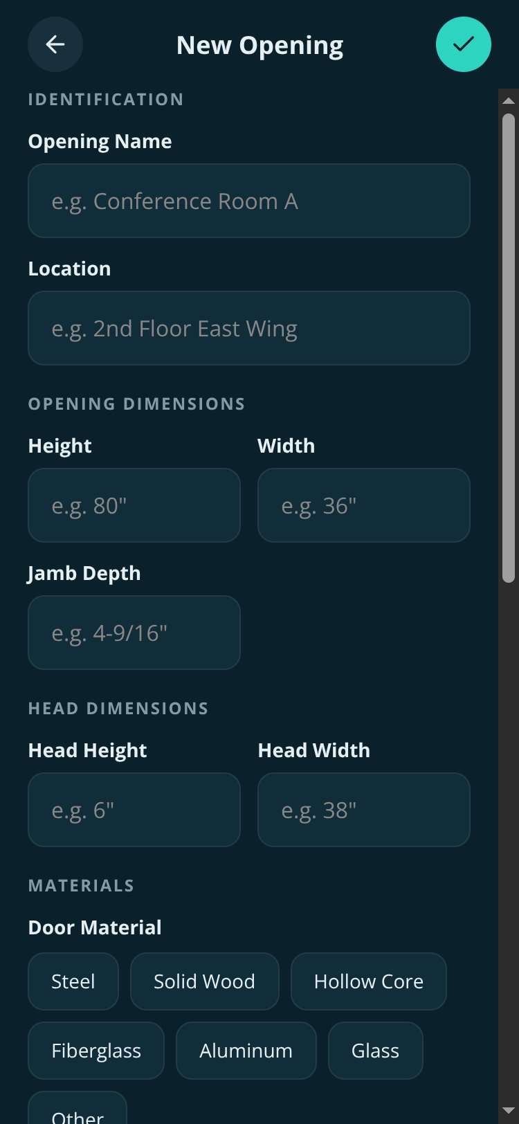 Door Survey screen 2