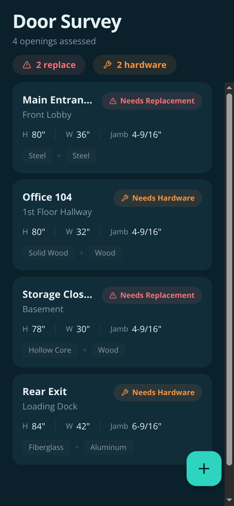 Door Survey screen 3