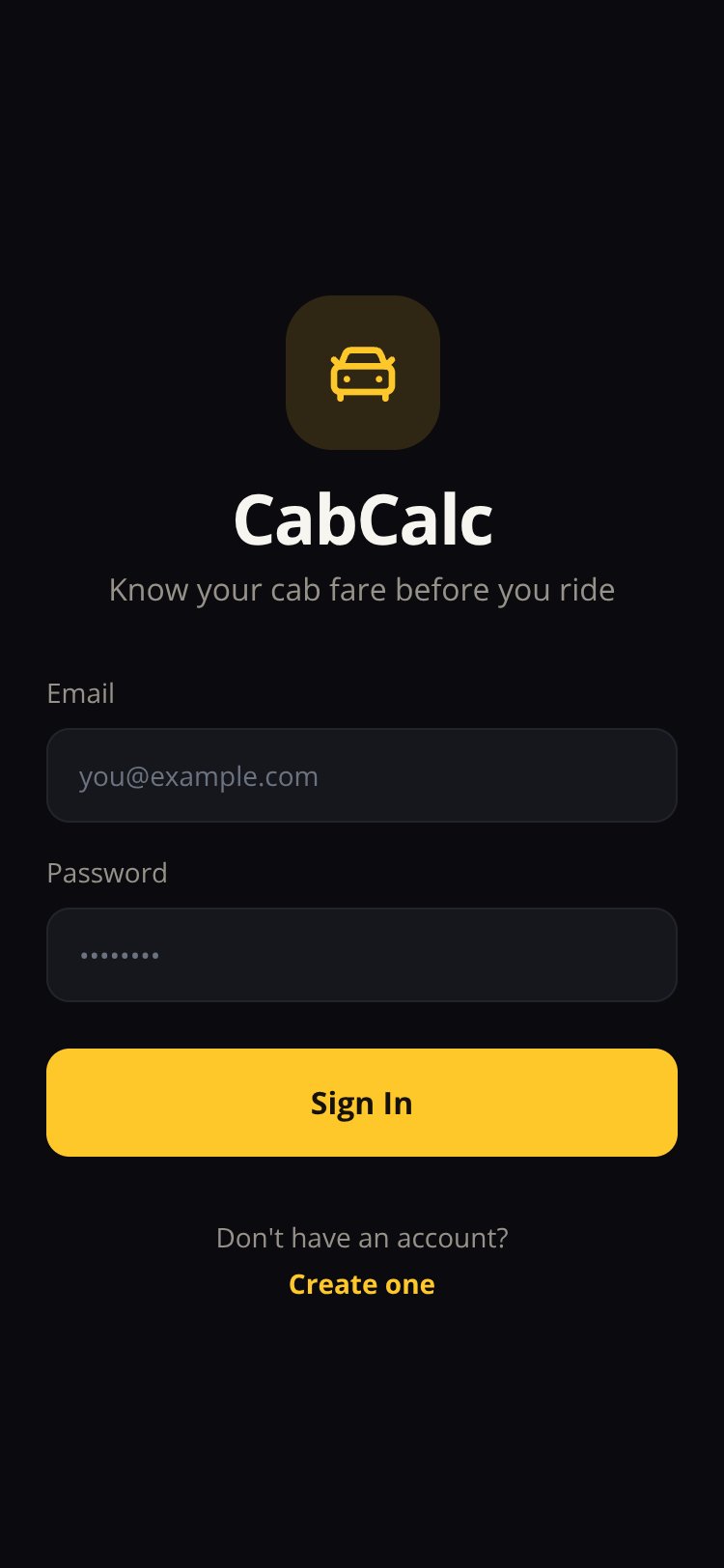 CabCalc screen 1