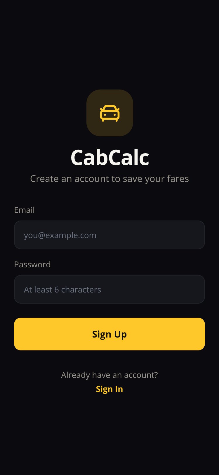 CabCalc screen 2
