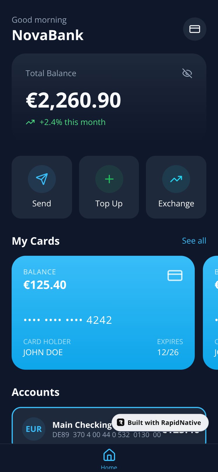 NovaBank screen 1