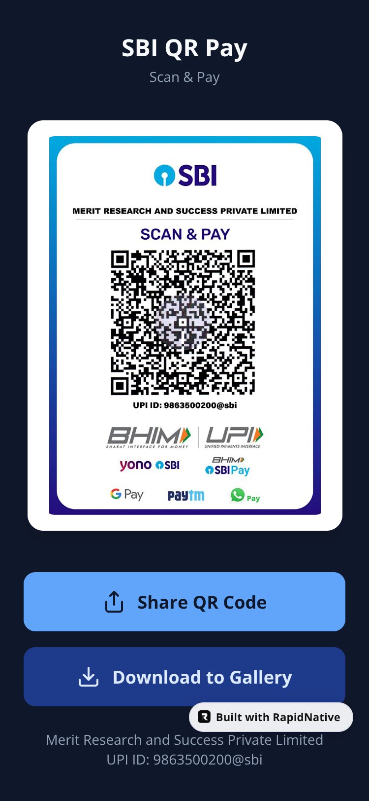 SBI QR Pay screen 1