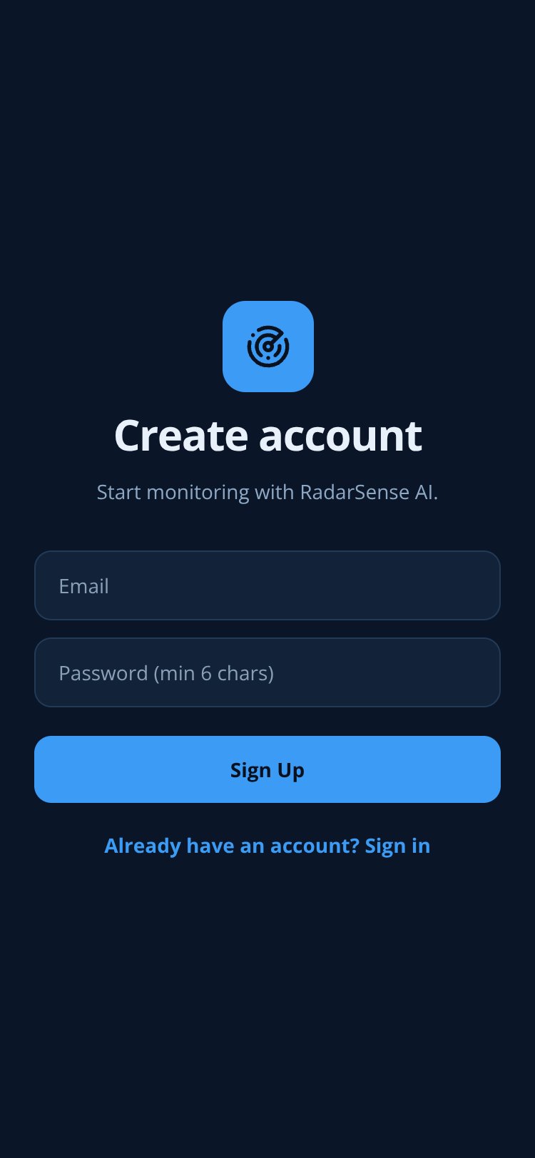 RadarSense AI screen 2
