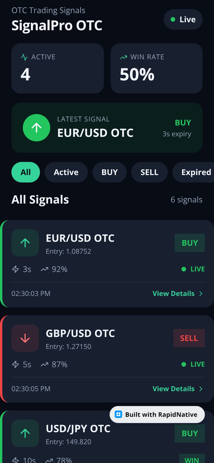 SignalPro OTC screen 1