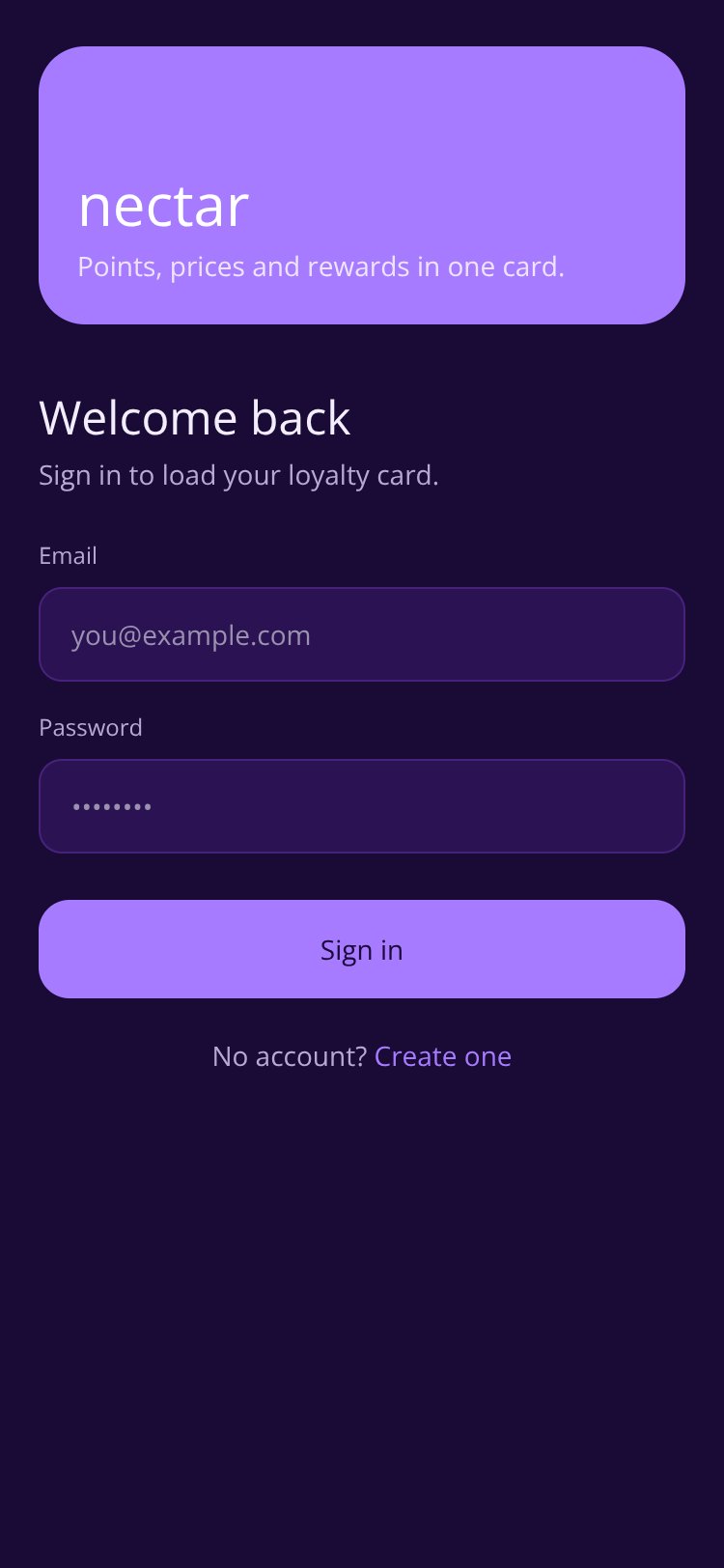 Nectar Card screen 1
