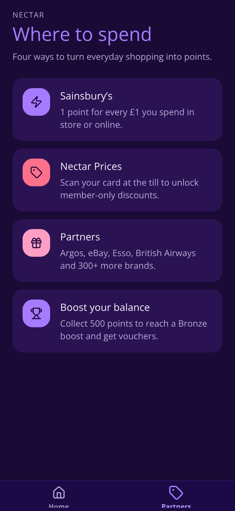Nectar Card screen 2