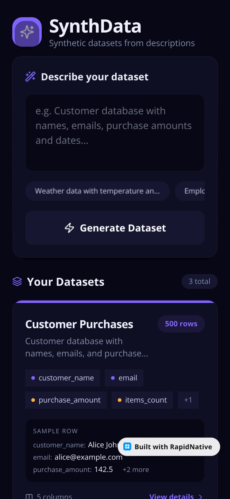 SynthData screen 1