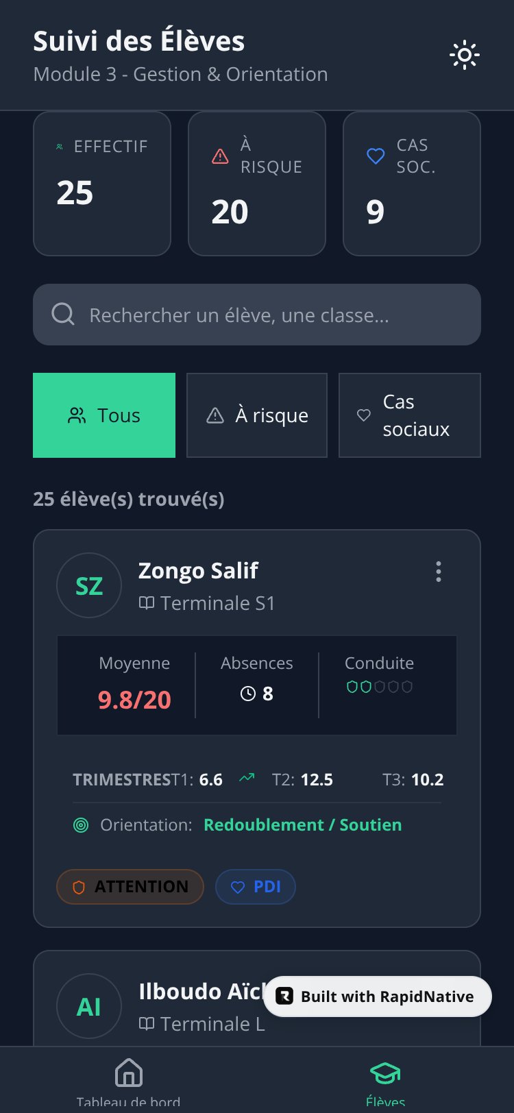 RÉUSSITE+ screen 1
