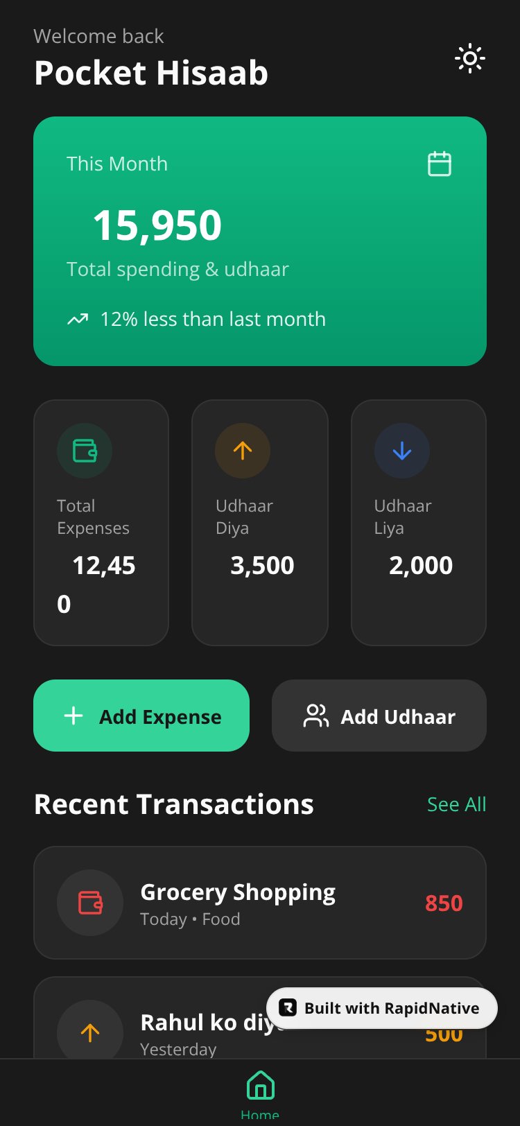 Pocket Hisaab screen 1