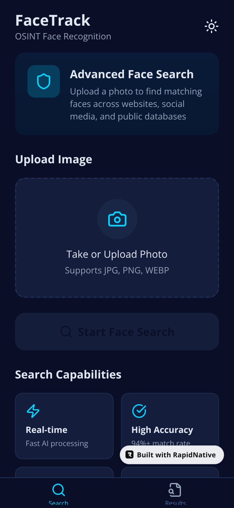 FaceTrack screen 1
