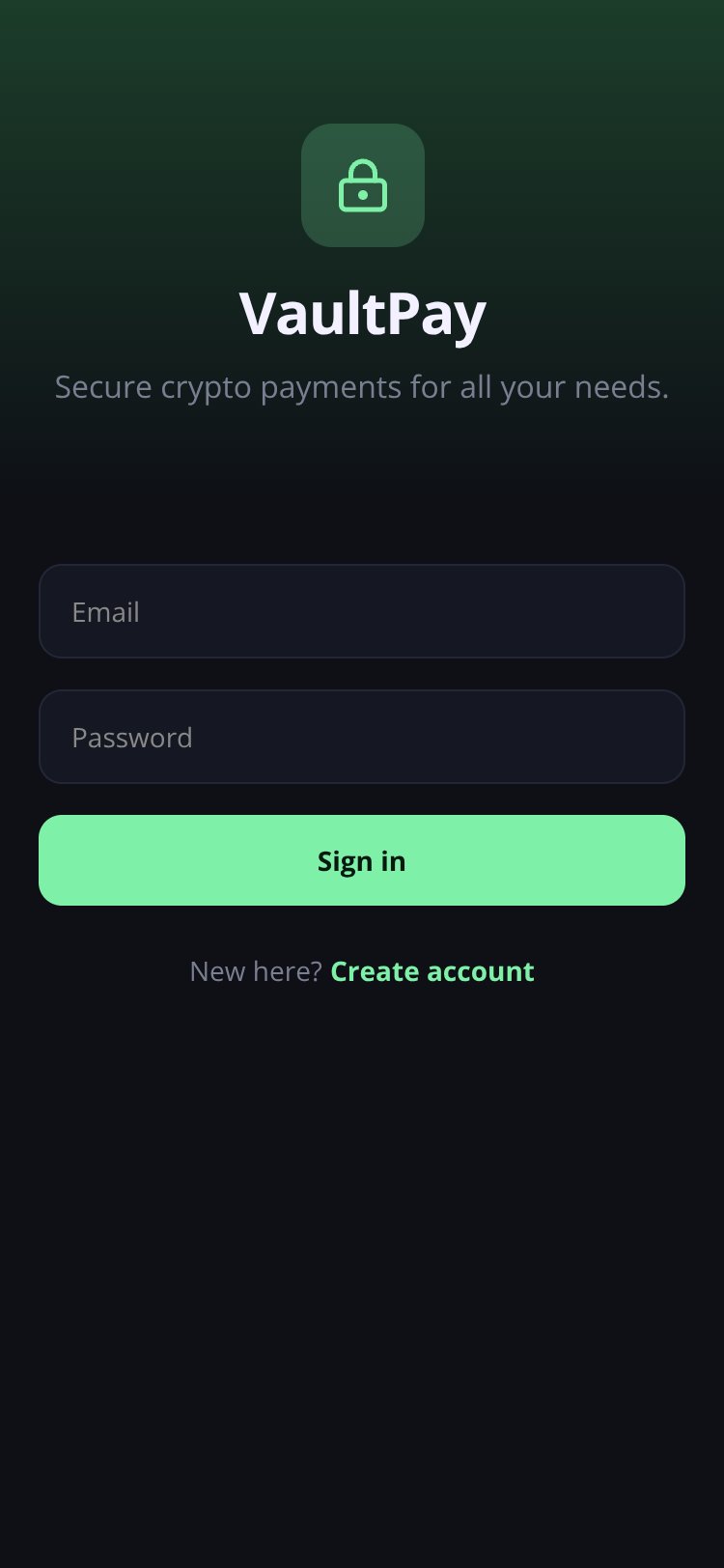 VaultPay screen 1
