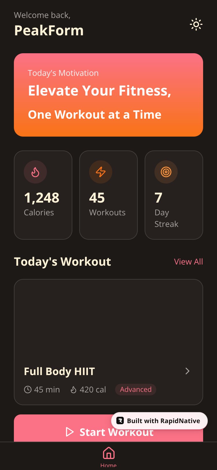 PeakForm screen 1