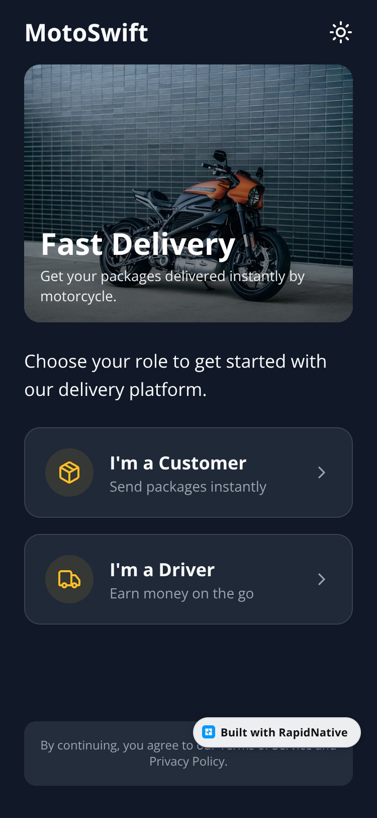 MotoSwift Delivery screen 1
