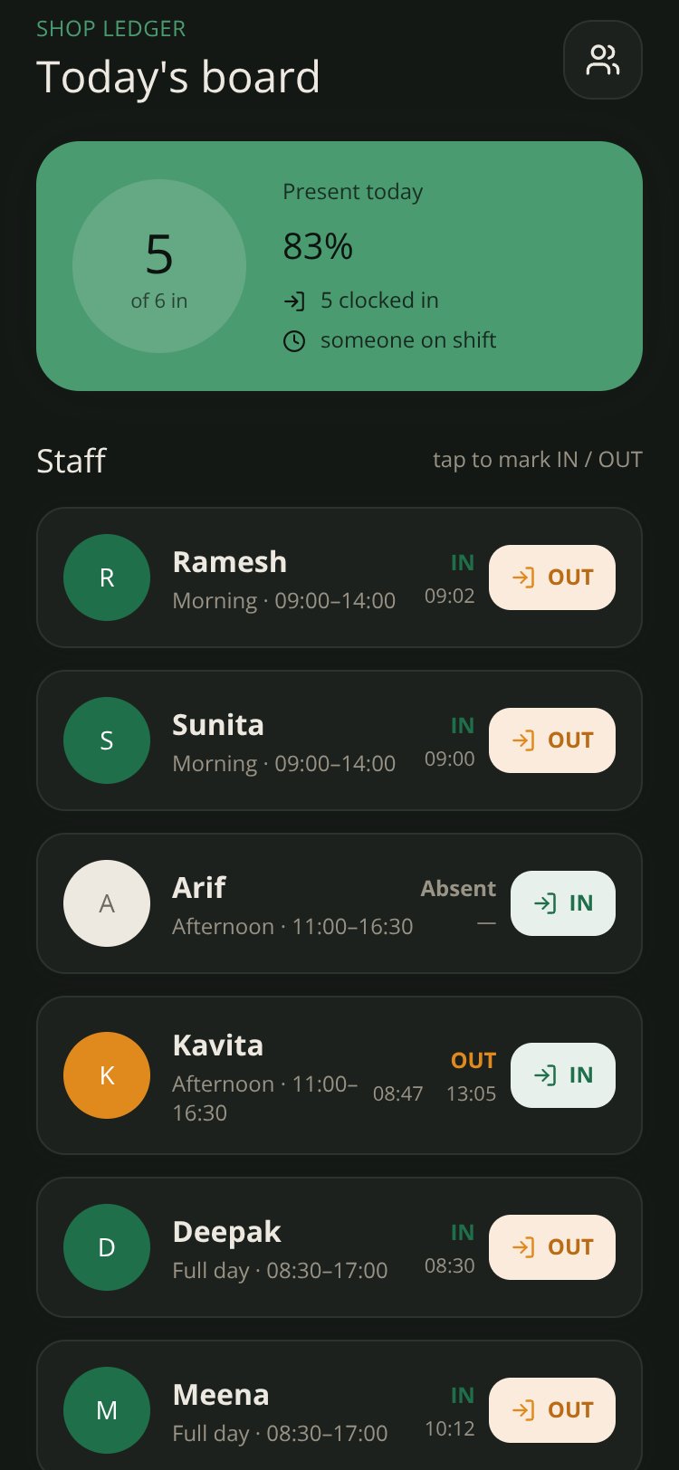 Shop Time & Pay screen 1