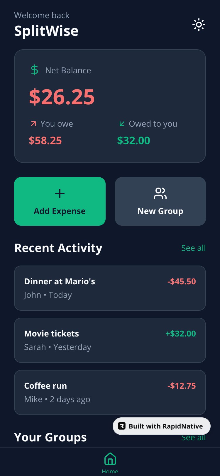 Spend Splitter screen 1