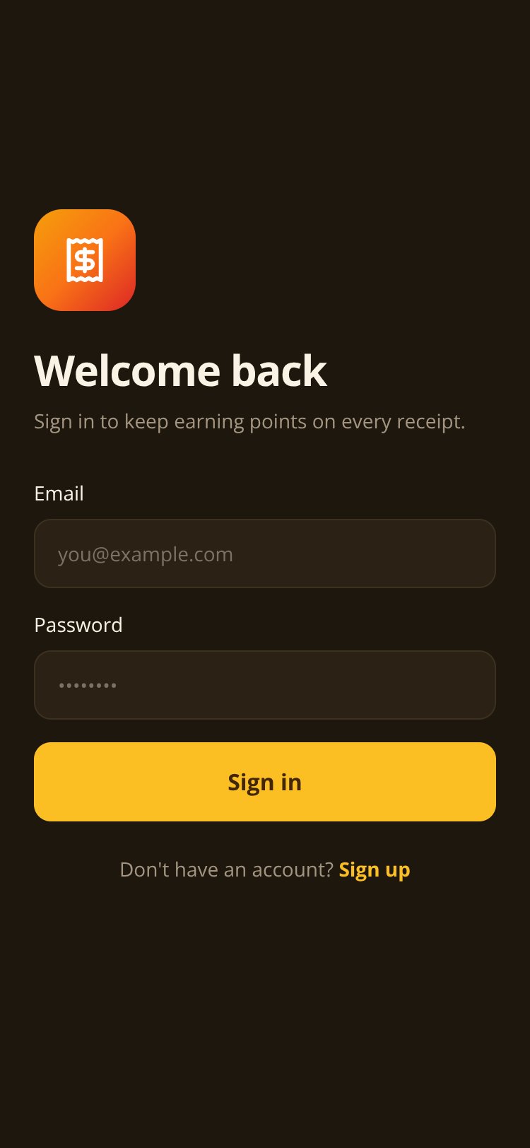 SnapReceipt screen 1